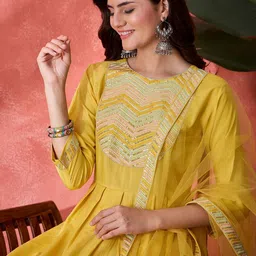 Sangria Women Zari Sequence Embroidered Kurta & Trousers With Dupatta-image-38