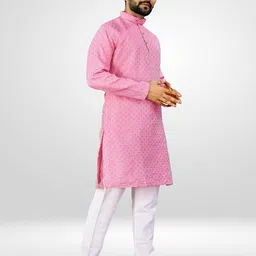 ETHNICSUTRA Men Geometric Woven Design Daily Cotton A-Line Kurta image 5
