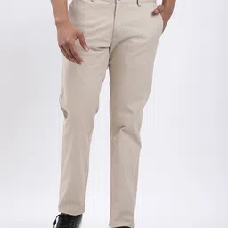 indian terrain Men Slim Fit Beige Cotton Blend Trousers-picture-15