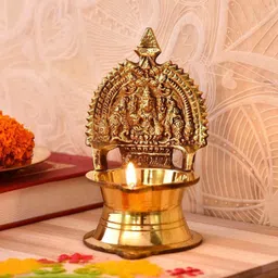 Pure Brass Kamakshi diya for Puja Decor(5 Inch) set of 1 Brass Table Diya-image-21