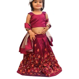 Shoryam Fashion Girls Purple Raw Silk Lehenga Choli-picture-17