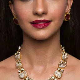 QUEENS JEWELS Gold Plated Artificial Stones Studded Details Jewellery Set image 2