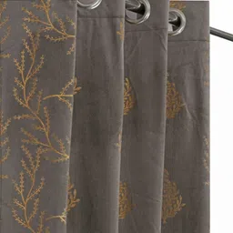 Galaxy Home Decor Grey & Gold Toned 2 Pieces Printed Velvet Room Darkening Door Curtains-image-35