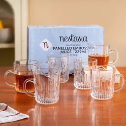 Nestasia Transparent 6 Pieces Textured Glass Mugs 229ml-picture-37