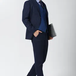 peter england Men Single Breasted Textured Suit image 1