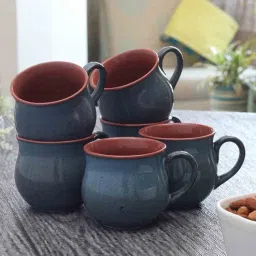 miah decor Studio Pottery 170ml Blue & Brown Stoneware (Set of 6) Tea Cup-picture-37