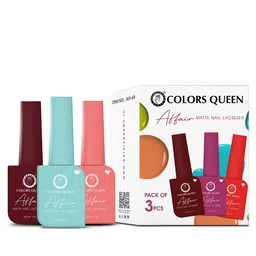 Colors Queen Affair 3Pcs Matte Nail Lacquer-13ml Each-Regal Ruby-Bubble Gum Pop-Frost Grey image 2