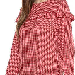 harpa Casual Cuffed Sleeves Checkered Women Red Top image 4