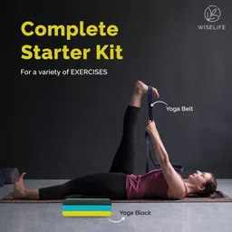 wiselife Green Yellow Pro Yoga Block | Yoga Brick+Yoga Belt (Combo, Extra Large Size),TPE Yoga Blocks image 2