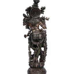 Brown Polyresin and Bronze Ethnic Carved Dancing Lord Krishna Idol Playing Flute by eCraftIndia image 3