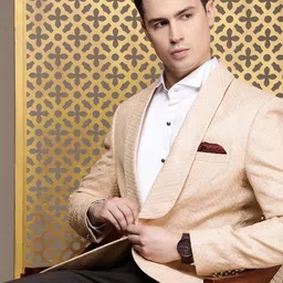 house of pataudi Men Self Design Bandhgala Party Blazer image 3