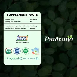 purevana Ashwagandha Tablets–Herbal Supplement for Stress, Strength & Vitality(Pack of 1) image 4