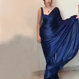 m5studio Solid/Plain Bollywood Satin Saree image 3