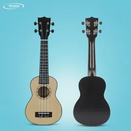 techno Black 21" Soprano Ukulele with Bag Spruce Top, Linden Body, Rosewood Bridge, Soprano Ukulele image 2