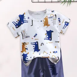FOREVER FRIDAY Boys Animal Graphic Printed Round Neck T-shirt with Shorts-image-73