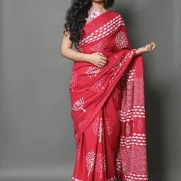 Pinkcity Trade World Floral Pure Cotton Block Print Saree-picture-26