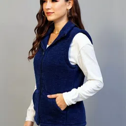 DressBerry Women Dark Blue Solid Sleeveless Jackets-image-83