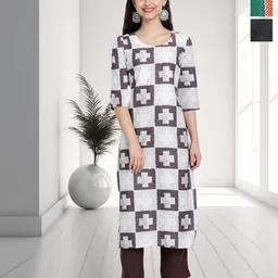 HERE&NOW Selection Of Geometric Printed Round Neck Straight Kurtas-image-1