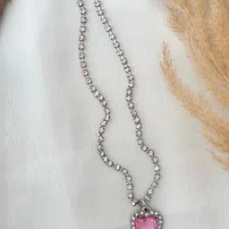 ISHKAARA Silver-Plated Crystal-Studded Heart-Charm Pendant With Chain-picture-20
