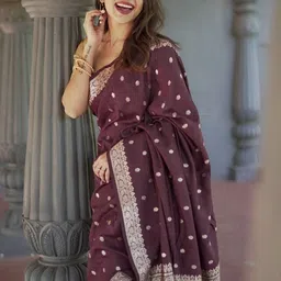 ZIKARAA Ethnic Motifs Zari Silk Cotton Handloom Saree-image-40