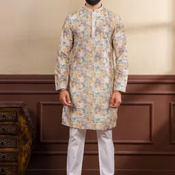 Koshin Embroidered Mandarin Collar Mirror Work Kurta With Pyjamas-picture-10