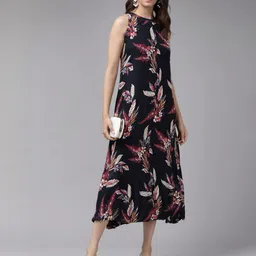 IKRASS Floral Print Crepe A-Line Midi Dress image 5