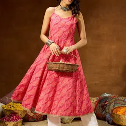 Janasya Women Bandhani Printed Gotta Patti Anarkali Kurta-picture-26