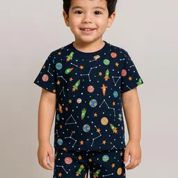 Jam & Sugar Boys Conversational Printed Round Neck Pure Cotton T-Shirt With Shorts-image-59