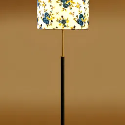 Devansh White & Blue Printed Wooden & Cotton Cylinder Shaped Floor Lamp image 4