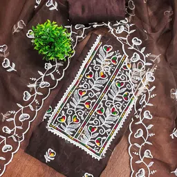 MANVAA Floral Embroidered Thread Work Organza Unstitched Dress Material-image-62