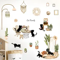 Asian royal Black & Green Cat Family Printed Self Adhesive Wall Sticker-image-21