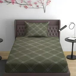 WEAVE AND DECOR Green & White 300 TC Single Bedsheet with 1 Pillow Covers-image-11