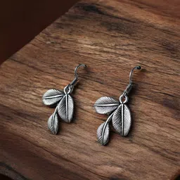 Jhumki Wala Leaf Shaped Oxidised Drop Earrings image 3