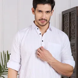 RAJUBHAI HARGOVINDAS Men Striped Cotton Pathani Kurta image 2