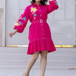 ZUMMER Women Cotton Floral Printed Shirt Dress-picture-21