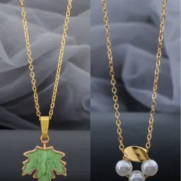 Birado Jewellery Set Of 2 Stainless Steel Gold-Plated Pearls Beaded Minimal Chain-image-21