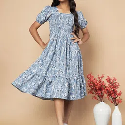 ZWERLON Floral Print Puff Sleeve A-Line Midi Dress-picture-36