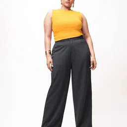 FREAKINS Women Plus Size Straight Fit Self Design High-Rise Korean Pants Trousers-picture-10