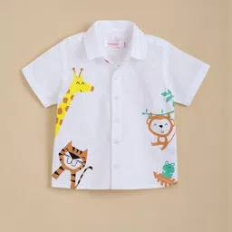 Hopscotch Boys White Pure Cotton Printed Clothing Set-image-25