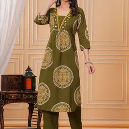 KALINI Ethnic Motifs Printed Pure Cotton Kurta With Trousers image 5