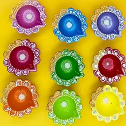 CraftVatika Blue & Green 12 Pieces Printed Terracotta-Clay Diyas-image-57