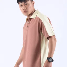 Beyoung Men Mauve Textured Color Block Polo T-Shirt image 3