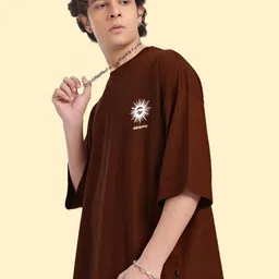 AUSK Graphic Printed Round Neck Drop Shoulder Sleeves Oversized Pure Cotton T-shirt image 3