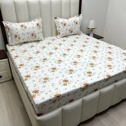 Pure Decor White & Brown Floral Printed 180 TC Cotton King Bedsheet 2.74 m x 2.74 m-image-29