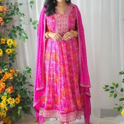 SHAHI COLLECTION Women Ethnic Motifs Printed Panelled Thread Work Kurta with Trousers & With Dupatta-picture-13