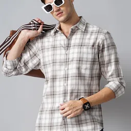 British Club Smart Slim Fit Checked Spread Collar Cotton Casual Shirt-picture-26