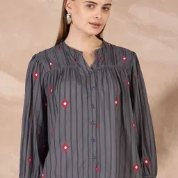 all about you Women Printed Mandarin Collar Puff Sleeve Ethnic Top-image-23