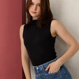 Outzidr Women Solid High Neck Regular Knitted Top-image-37