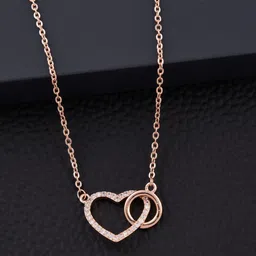 SOLIBELLE Rose Gold-Plated Artificial Stones-Studded Heart Shaped Pendants With Chains-picture-48