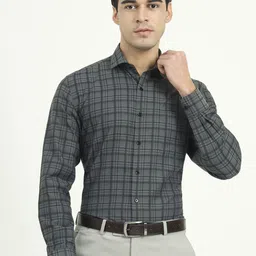 Greenfibre Tartan Checked Cutaway Collar Slim Fit Formal Cotton Shirt-image-53